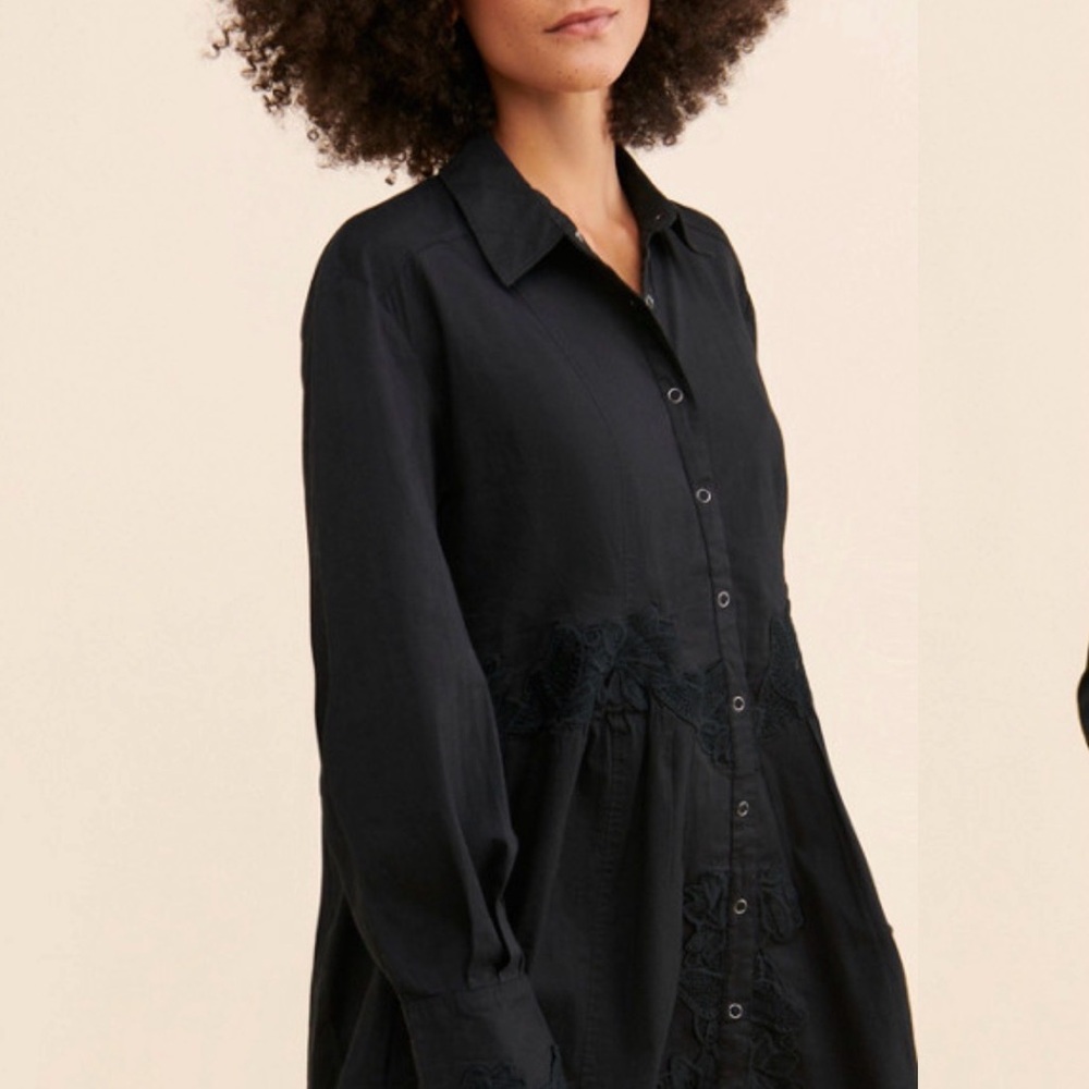 Free People Constance Lace Detail Mini Dress A Line Button Front Closure Medium